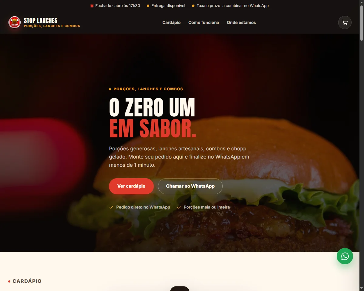 Cardápio digital Stop Lanches